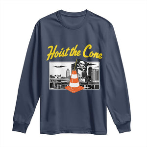 Pittsburgh Skyline Victory Hoist The Cone Meme Long Sleeve Shirt Funny Sports Fan Celebration TS02 Navy Print Your Wear