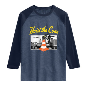 Pittsburgh Skyline Victory Hoist The Cone Meme Raglan Shirt Funny Sports Fan Celebration TS02 Heather Denim Navy Print Your Wear