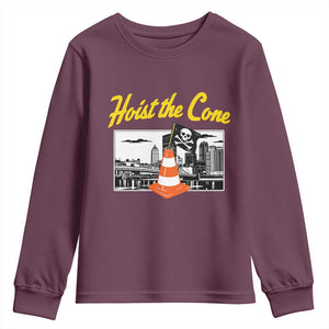 Pittsburgh Skyline Victory Hoist The Cone Meme Youth Sweatshirt Funny Sports Fan Celebration TS02 Maroon Print Your Wear