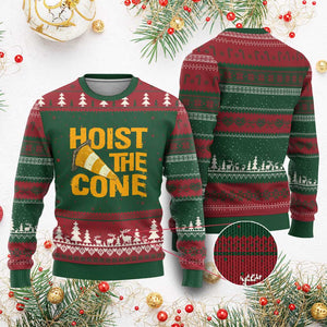 Vintage Hoist The Cone Distressed Graphic Ugly Christmas Sweater Funny Sports Meme Baseball Fan Victory Celebration TS02 Red Green Print Your Wear