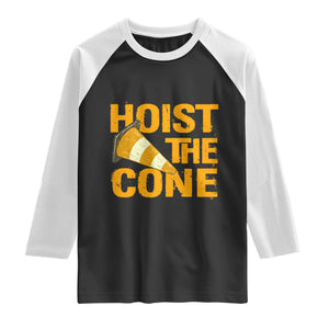 Vintage Hoist The Cone Distressed Graphic Raglan Shirt Funny Sports Meme Baseball Fan Victory Celebration TS02 Black White Print Your Wear