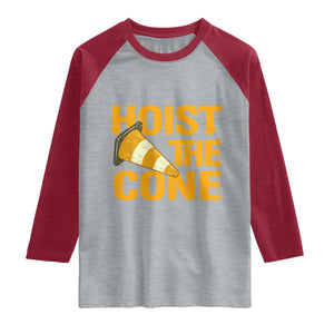 Vintage Hoist The Cone Distressed Graphic Raglan Shirt Funny Sports Meme Baseball Fan Victory Celebration TS02 Heather Gray Heather Red Print Your Wear