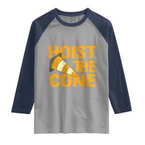 Vintage Hoist The Cone Distressed Graphic Raglan Shirt Funny Sports Meme Baseball Fan Victory Celebration TS02 Sport Gray Navy Print Your Wear