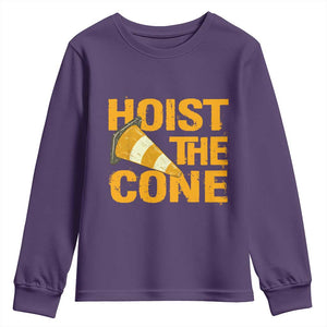 Vintage Hoist The Cone Distressed Graphic Youth Sweatshirt Funny Sports Meme Baseball Fan Victory Celebration TS02 Purple Print Your Wear