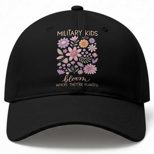 Military Kids Bloom Where They are Planted Baseball Cap Purple Up Month of the Military Child Floral Empowerment TS02 Print Your Wear