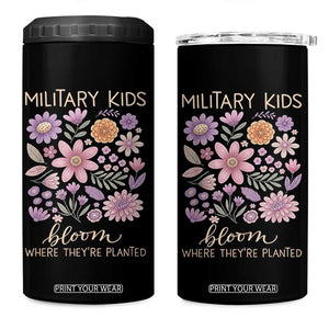 Military Kids Bloom Where They are Planted 4 in 1 Can Cooler Tumbler Purple Up Month of the Military Child Floral Empowerment TS02 One Size: 16 oz Black Print Your Wear