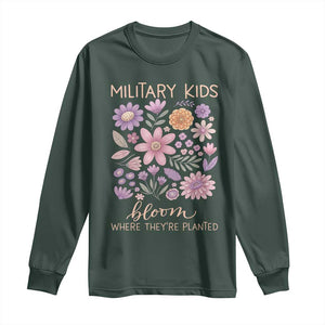 Military Kids Bloom Where They are Planted Long Sleeve Shirt Purple Up Month of the Military Child Floral Empowerment TS02 Dark Forest Green Print Your Wear