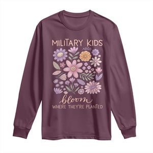 Military Kids Bloom Where They are Planted Long Sleeve Shirt Purple Up Month of the Military Child Floral Empowerment TS02 Maroon Print Your Wear