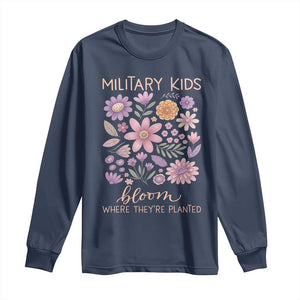 Military Kids Bloom Where They are Planted Long Sleeve Shirt Purple Up Month of the Military Child Floral Empowerment TS02 Navy Print Your Wear