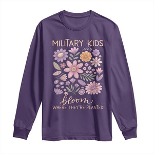 Military Kids Bloom Where They are Planted Long Sleeve Shirt Purple Up Month of the Military Child Floral Empowerment TS02 Purple Print Your Wear