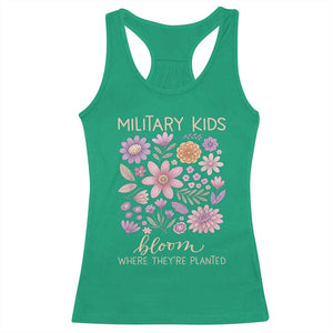 Military Kids Bloom Where They are Planted Racerback Tank Top Purple Up Month of the Military Child Floral Empowerment TS02 Irish Green Print Your Wear