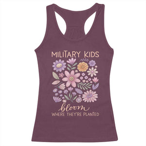Military Kids Bloom Where They are Planted Racerback Tank Top Purple Up Month of the Military Child Floral Empowerment TS02 Maroon Print Your Wear