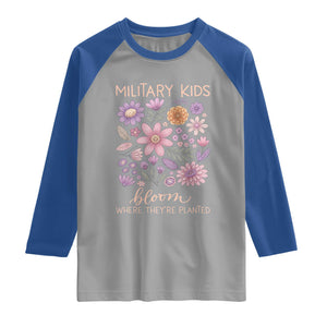 Military Kids Bloom Where They are Planted Raglan Shirt Purple Up Month of the Military Child Floral Empowerment TS02 Sport Gray Royal Print Your Wear