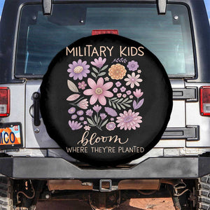 Military Kids Bloom Where They are Planted Spare Tire Cover Purple Up Month of the Military Child Floral Empowerment TS02 No hole Black Print Your Wear