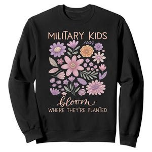 Military Kids Bloom Where They are Planted Sweatshirt Purple Up Month of the Military Child Floral Empowerment TS02 Black Print Your Wear