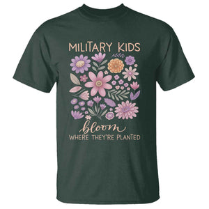 Military Kids Bloom Where They are Planted T Shirt Purple Up Month of the Military Child Floral Empowerment TS02 Dark Forest Green Print Your Wear