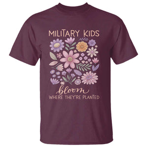 Military Kids Bloom Where They are Planted T Shirt Purple Up Month of the Military Child Floral Empowerment TS02 Maroon Print Your Wear