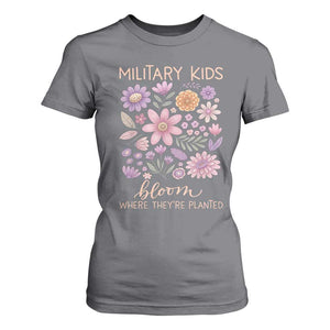 Military Kids Bloom Where They are Planted T Shirt For Women Purple Up Month of the Military Child Floral Empowerment TS02 Charcoal Print Your Wear