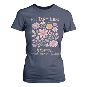 Military Kids Bloom Where They are Planted T Shirt For Women Purple Up Month of the Military Child Floral Empowerment TS02 Navy Print Your Wear