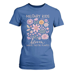 Military Kids Bloom Where They are Planted T Shirt For Women Purple Up Month of the Military Child Floral Empowerment TS02 Royal Blue Print Your Wear