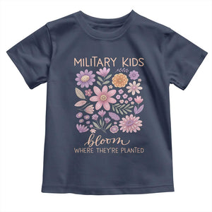Military Kids Bloom Where They are Planted Toddler T Shirt Purple Up Month of the Military Child Floral Empowerment TS02 Navy Print Your Wear