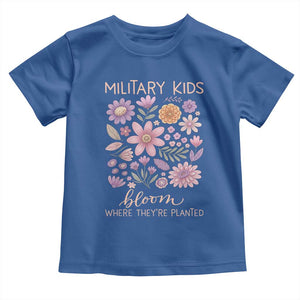 Military Kids Bloom Where They are Planted Toddler T Shirt Purple Up Month of the Military Child Floral Empowerment TS02 Royal Blue Print Your Wear