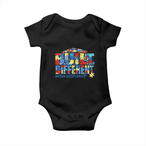 Built Different Autism Acceptance Puzzle Piece Graphic Baby Onesie Inspirational Neurodiversity Support TS02 Black Print Your Wear