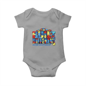 Built Different Autism Acceptance Puzzle Piece Graphic Baby Onesie Inspirational Neurodiversity Support TS02 Sport Gray Print Your Wear