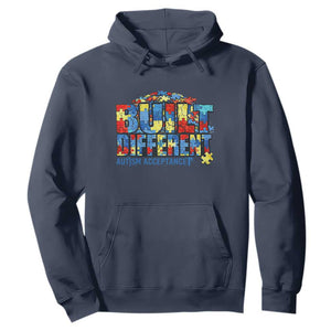 Built Different Autism Acceptance Puzzle Piece Graphic Hoodie Inspirational Neurodiversity Support TS02 Navy Print Your Wear