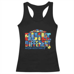 Built Different Autism Acceptance Puzzle Piece Graphic Racerback Tank Top Inspirational Neurodiversity Support TS02 Black Print Your Wear