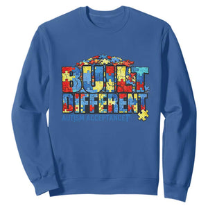 Built Different Autism Acceptance Puzzle Piece Graphic Sweatshirt Inspirational Neurodiversity Support TS02 Royal Blue Print Your Wear