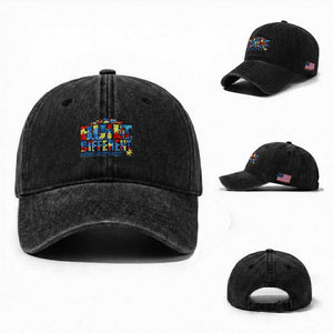 Built Different Autism Acceptance Puzzle Piece Graphic Washed Cotton Baseball Cap Inspirational Neurodiversity Support TS02 Washed Cap Universal Fit Black Print Your Wear