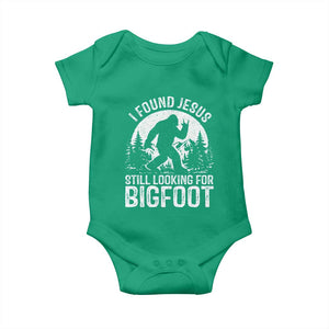 Funny Christian Sasquatch Baby Onesie I Found Jesus Still Looking for Bigfoot Vintage Distressed Graphic TS02 Irish Green Print Your Wear