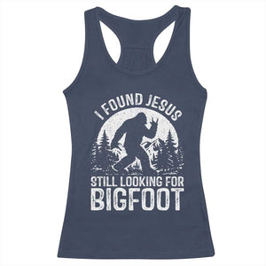 Funny Christian Sasquatch Racerback Tank Top I Found Jesus Still Looking for Bigfoot Vintage Distressed Graphic TS02 Navy Print Your Wear