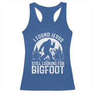 Funny Christian Sasquatch Racerback Tank Top I Found Jesus Still Looking for Bigfoot Vintage Distressed Graphic TS02 Royal Blue Print Your Wear