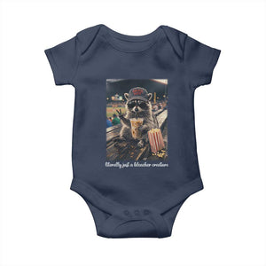 Literally Just A Bleacher Creature Funny Raccoon Baseball Graphic Baby Onesie Cool Game Day Fan Gift TS02 Navy Print Your Wear
