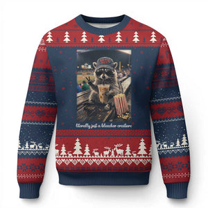 Literally Just A Bleacher Creature Funny Raccoon Baseball Graphic Ugly Christmas Sweater Cool Game Day Fan Gift TS02 Navy Red Print Your Wear