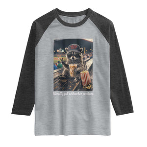 Literally Just A Bleacher Creature Funny Raccoon Baseball Graphic Raglan Shirt Cool Game Day Fan Gift TS02 Heather Gray Heather Charcoal Print Your Wear