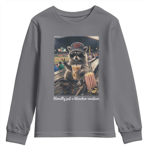 Literally Just A Bleacher Creature Funny Raccoon Baseball Graphic Youth Sweatshirt Cool Game Day Fan Gift TS02 Charcoal Print Your Wear