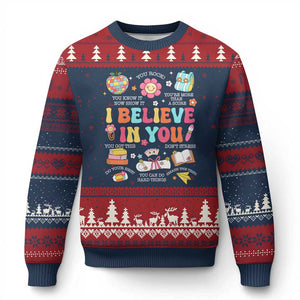 Groovy I Believe In You Testing Motivation Ugly Christmas Sweater More Than A Score for Teacher Student TS02 Navy Red Print Your Wear