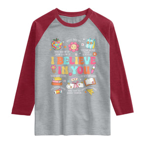 Groovy I Believe In You Testing Motivation Raglan Shirt More Than A Score for Teacher Student TS02 Heather Gray Heather Red Print Your Wear