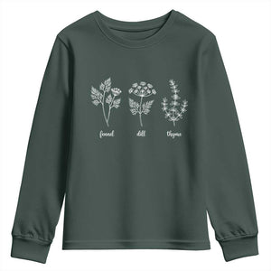 Fennel Dill Thyme Subtle FDT Youth Sweatshirt Botanical Herb Line Art Political Satire TS02 Dark Forest Green Print Your Wear
