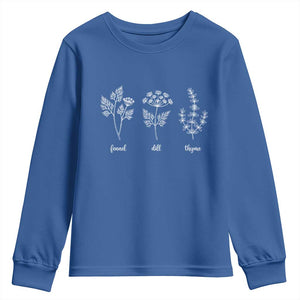 Fennel Dill Thyme Subtle FDT Youth Sweatshirt Botanical Herb Line Art Political Satire TS02 Royal Blue Print Your Wear