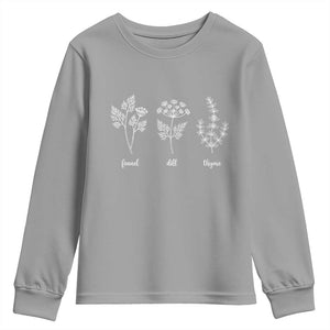Fennel Dill Thyme Subtle FDT Youth Sweatshirt Botanical Herb Line Art Political Satire TS02 Sport Gray Print Your Wear