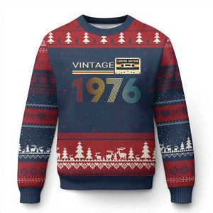 Vintage 1976 Retro Cassette Tape Graphic Ugly Christmas Sweater Awesome Since 1976 Birthday Gift TS02 Navy Red Print Your Wear