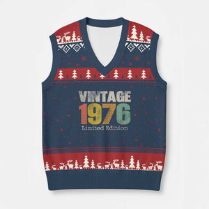 Vintage 1976 Limited Edition V-Neck Knit Sweater Vest Distressed Retro Typography 50th Birthday TS02 Navy Red Print Your Wear