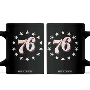 Patriotic Retro 76 American Flag Stars Circle Coffee Mug 1976 Milestone Birthday Graphic TS02 Black Print Your Wear