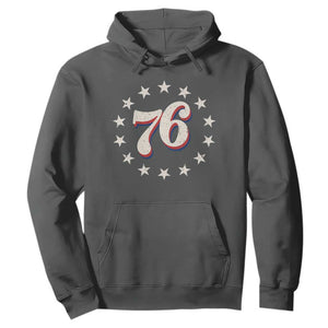 Patriotic Retro 76 American Flag Stars Circle Hoodie 1976 Milestone Birthday Graphic TS02 Dark Heather Print Your Wear