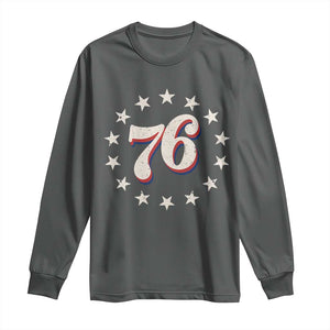 Patriotic Retro 76 American Flag Stars Circle Long Sleeve Shirt 1976 Milestone Birthday Graphic TS02 Dark Heather Print Your Wear