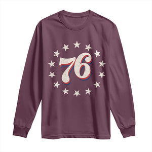 Patriotic Retro 76 American Flag Stars Circle Long Sleeve Shirt 1976 Milestone Birthday Graphic TS02 Maroon Print Your Wear